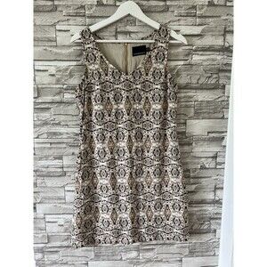 CYNTHIA ROWLEY White Grey Mix 100% Linen Summer Dress Size 4 Back Zip Lined VGC